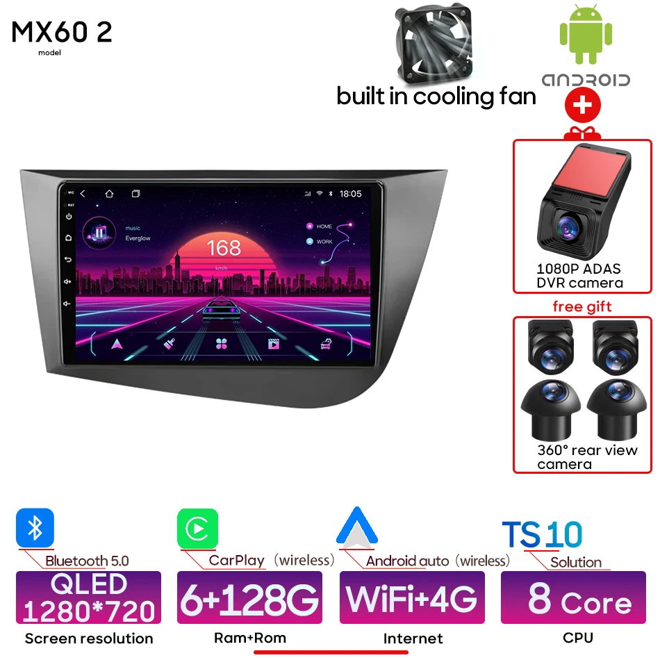 Android 15 Auto Multimedia Speler Voor Seat Leon 2 MK2 2005-2012 Radio Video Head Unit Draadloze CarPlay Auto navigatie GPS 2Din