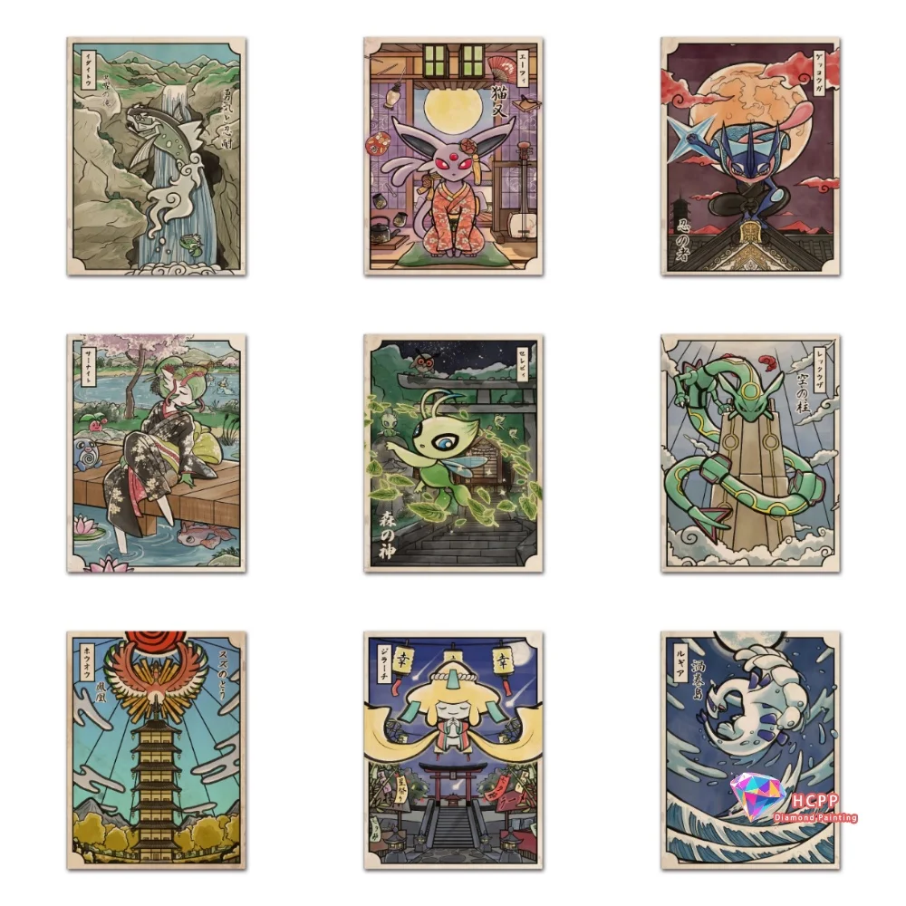 Figuras de Anime de estilo Vintage Pikachu Rayquaza Jirachi, Kit de pintura de diamante redondo cuadrado, manualidades de regalo DIY, decoración del hogar, regalo para niños