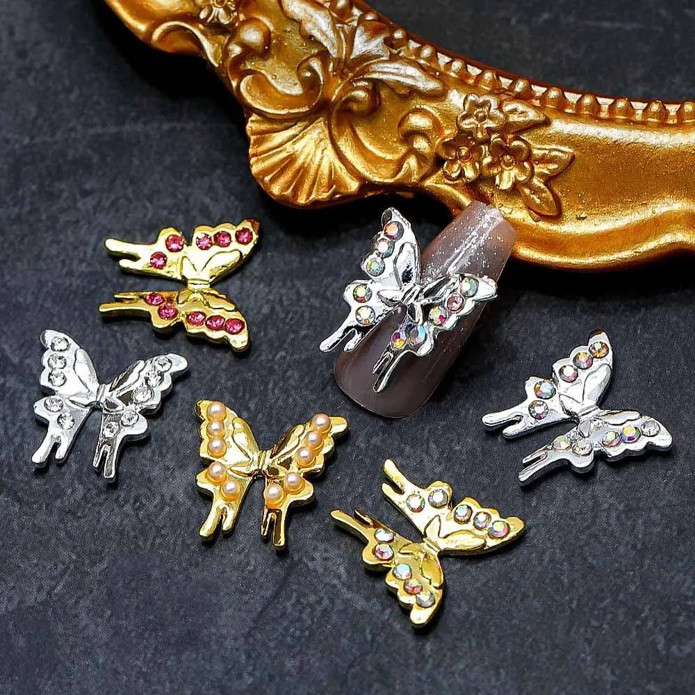 Breloques papillon en cristal AB pour ongles, accessoires de décoration, or et argent, lot de 3 pièces