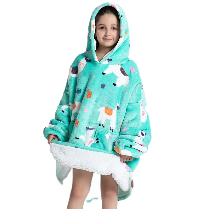 Übergroße Wearale Decke Hoodie Flanell Sherpa Fleece Warm Weich Winter Hoodie Sweatshirt für Kinder Erwachsene Kuscheln – Detail 12