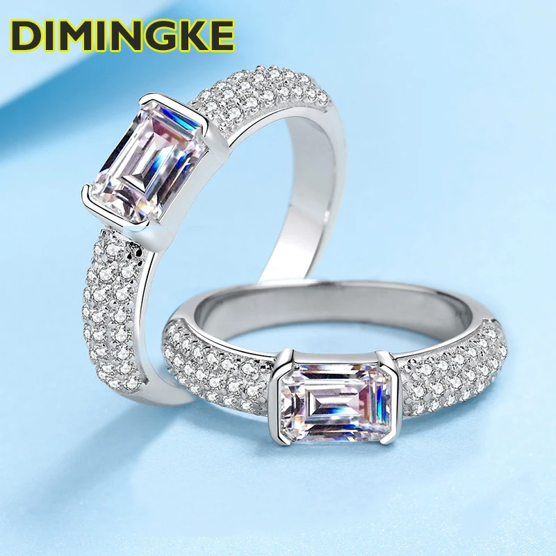 

DIMINGKE 1CT D Emerald Cut Moissanite Ring With Certificate Solid S925 Silver Fine Jewelry Woman Wedding Party Birthday Gift