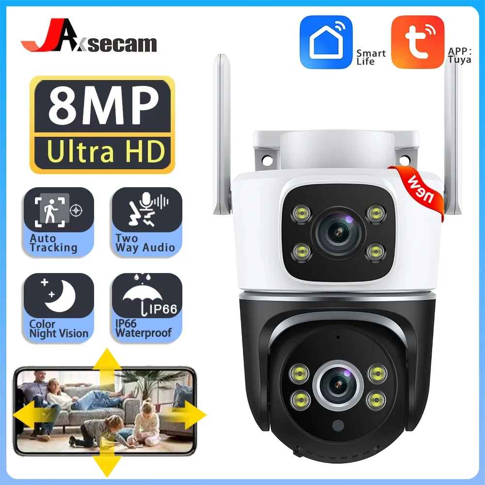 camera de vigilancia sem fio impermeavel ao ar livre ai deteccao humana protecao de seguranca veio lente dupla ptz wi fi tuya 4k 8mp 01