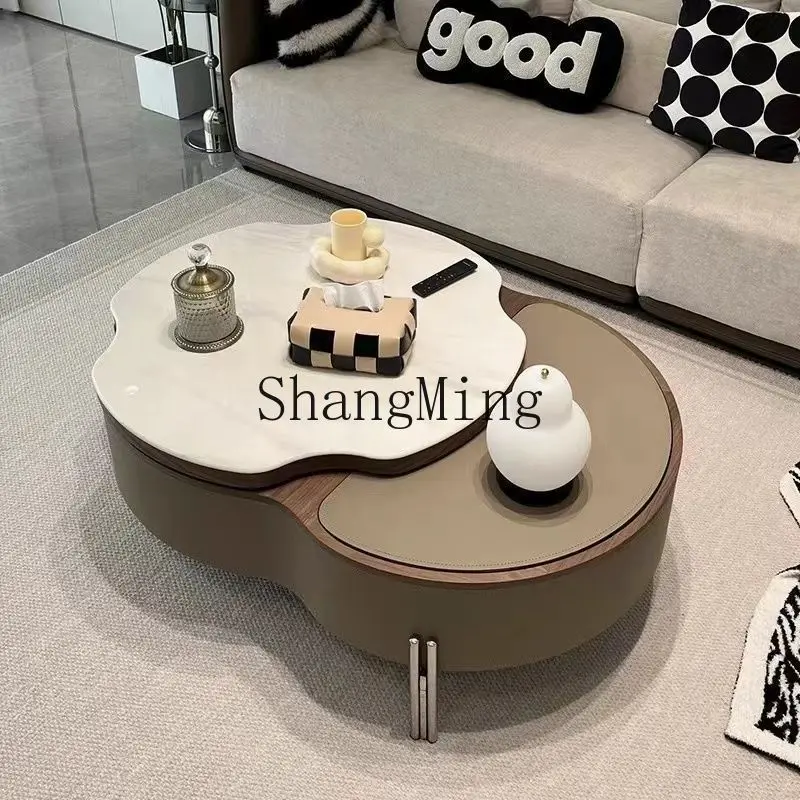 

SM home living room lifting coffee table light luxury small apartment revolving table creative saddle leather coffee table