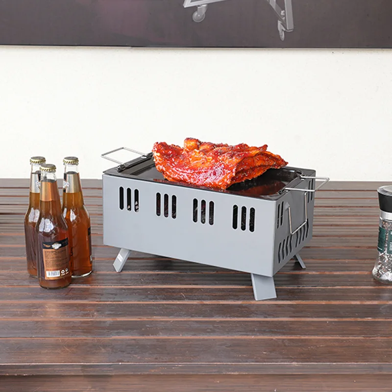 

With frying pan Outdoor portable barbecue grill Dual-purpose table barbecue stove Square small grill Portable barbecue grill