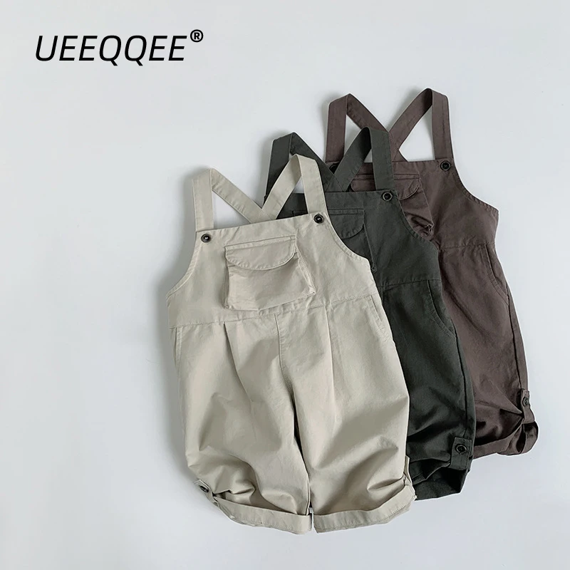 

Spring Autumn Children Overalls 1-8Y Boys Cotton Pocket Solid Bib Pants Korean Rompers Trousers Toddler Wear For Kids Clothing