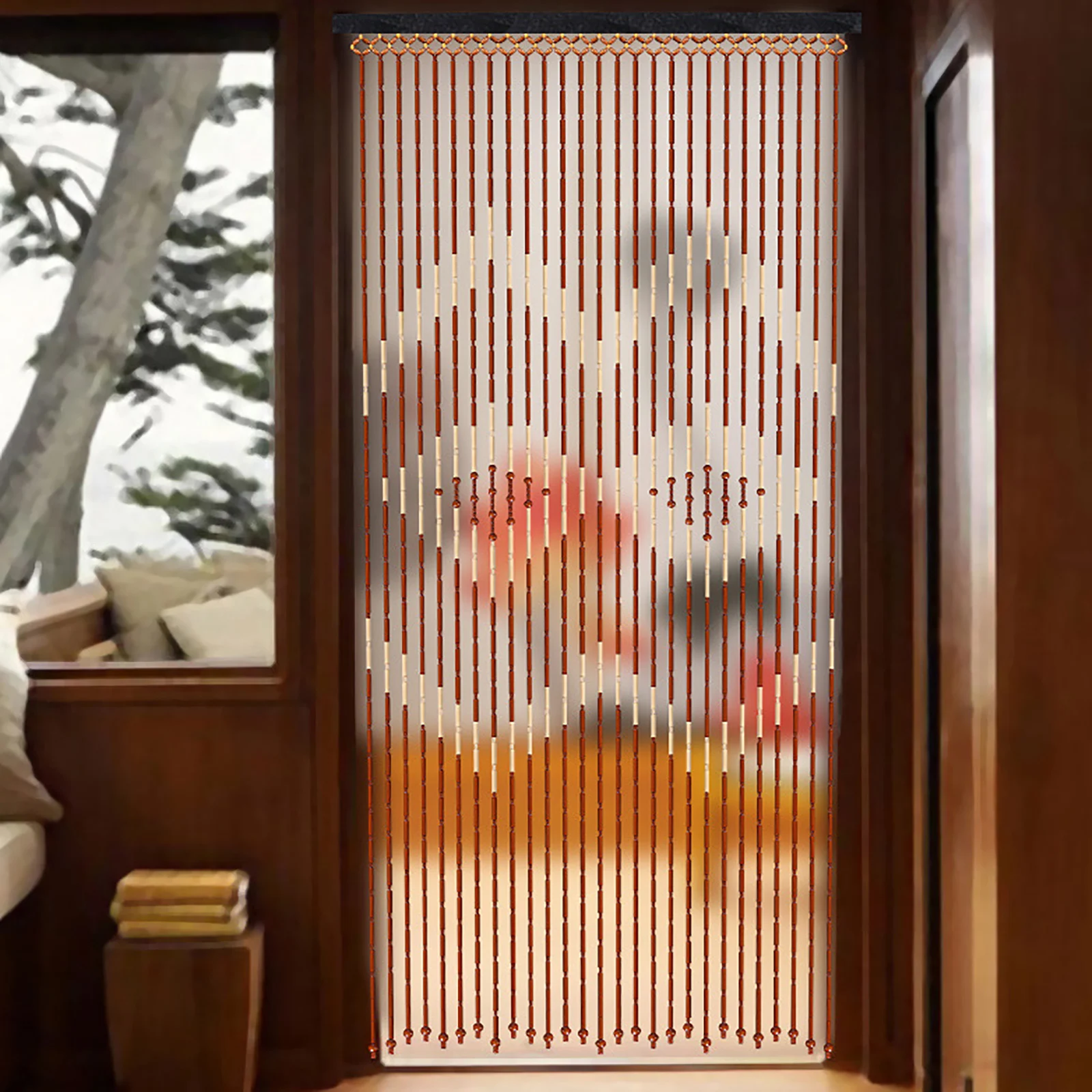 Natural Wood Bamboo Door Curtain Beaded Curtain 90x175cm for Bedroom Bath Doorway Porch Divider