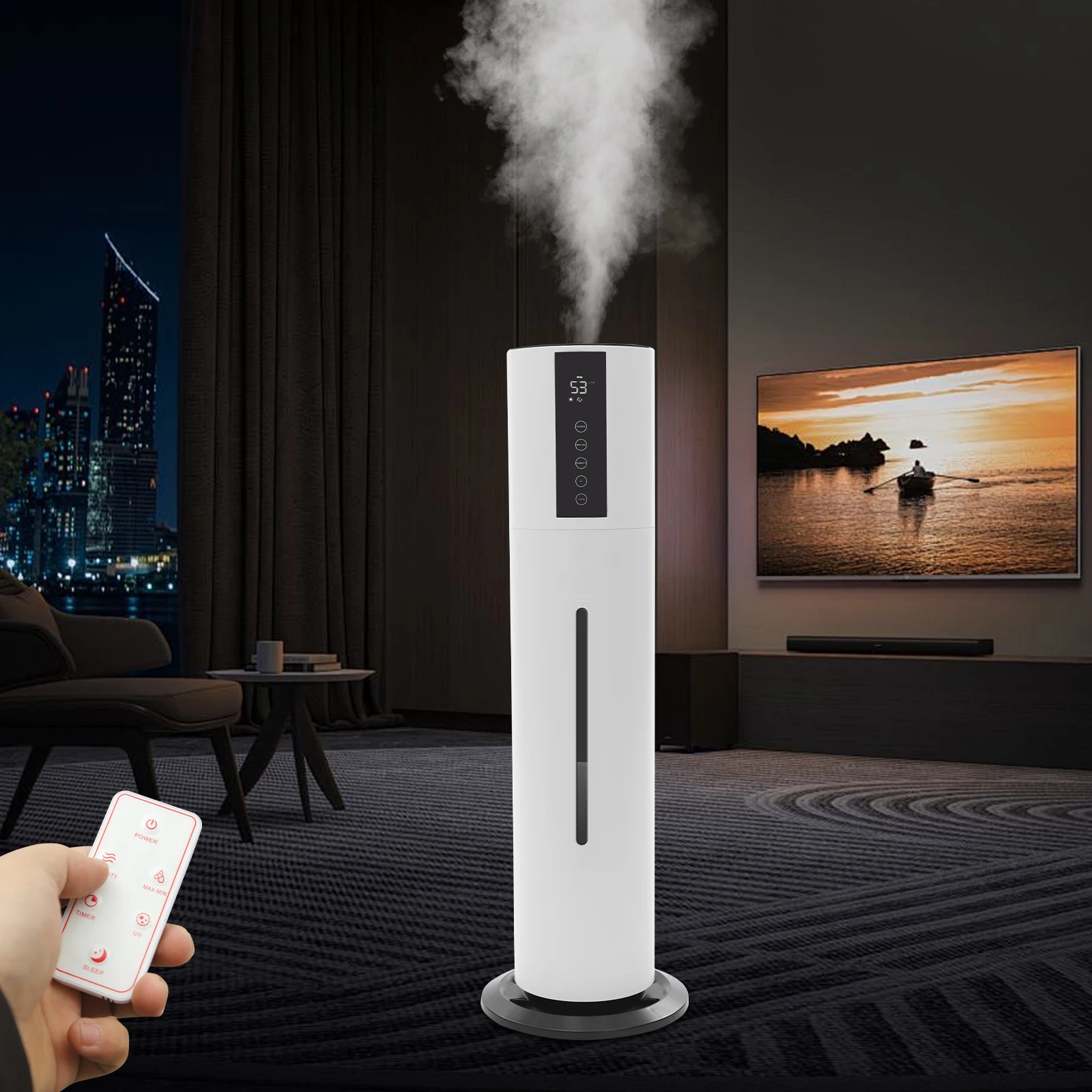 

8L Air Humidifier with LED Display White ABS Mist Humidifier Remote Control Air Purification Humidifier for Bedroom Living Room