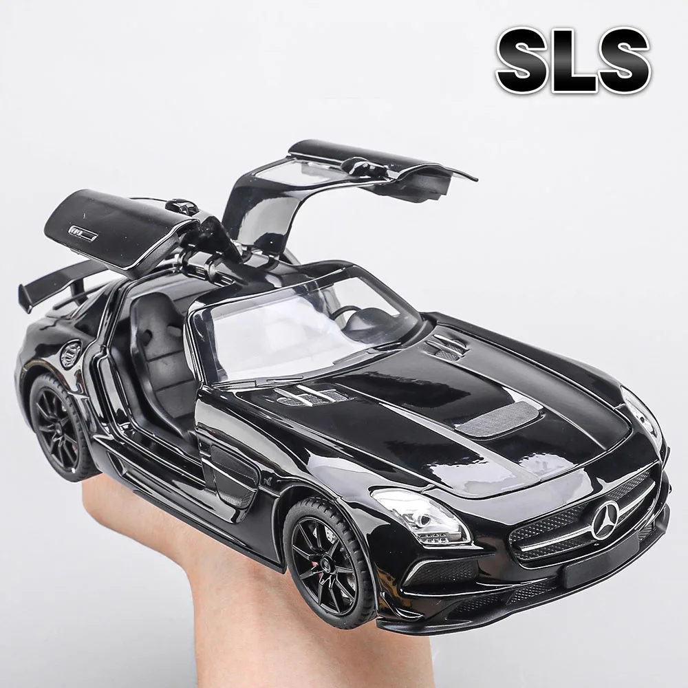 

1:24 Литой под давлением сплав Benz SLS Toys Модели Автомобили Резиновые шины 4-дверные открытые миниатюрные транспортные средства со световой музыкой Игрушки для мальчиков Рождественские подарки