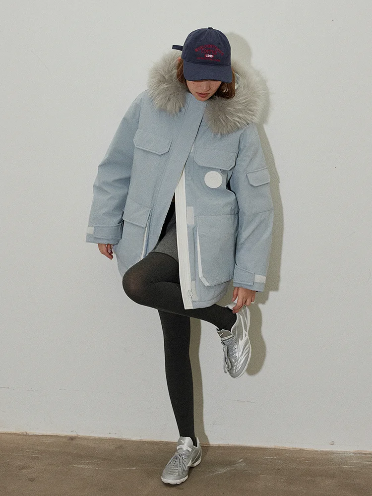 

Lofi Choose Women's Thiened down Parka Coat with Hood White Du down Tee-Proof Winter Outerwear with Fur Collar