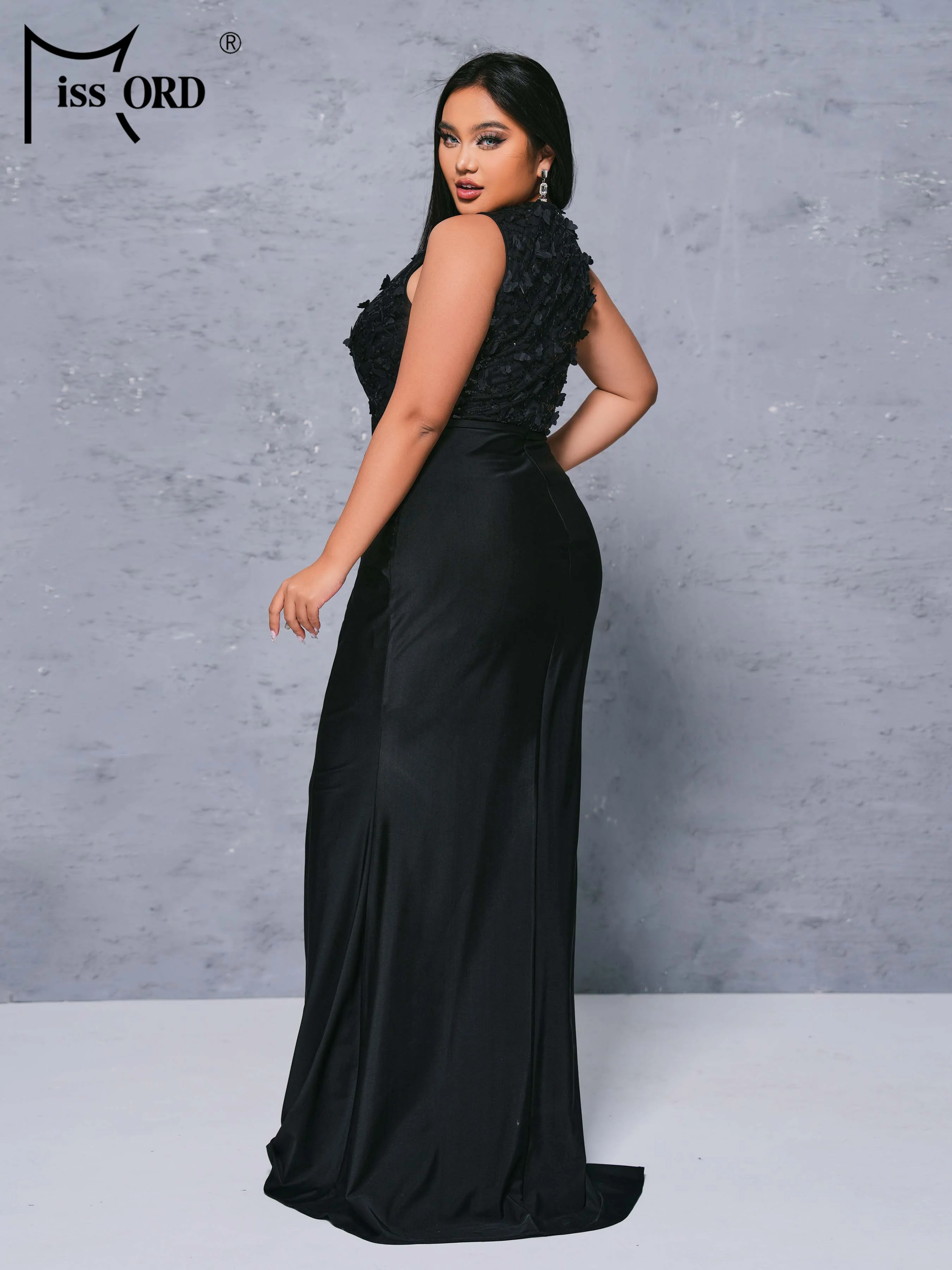 Missord Plus Size Round Neck Sleeveless Panel Black Mermaid Evening Large Evening Formal Occasion Dresses