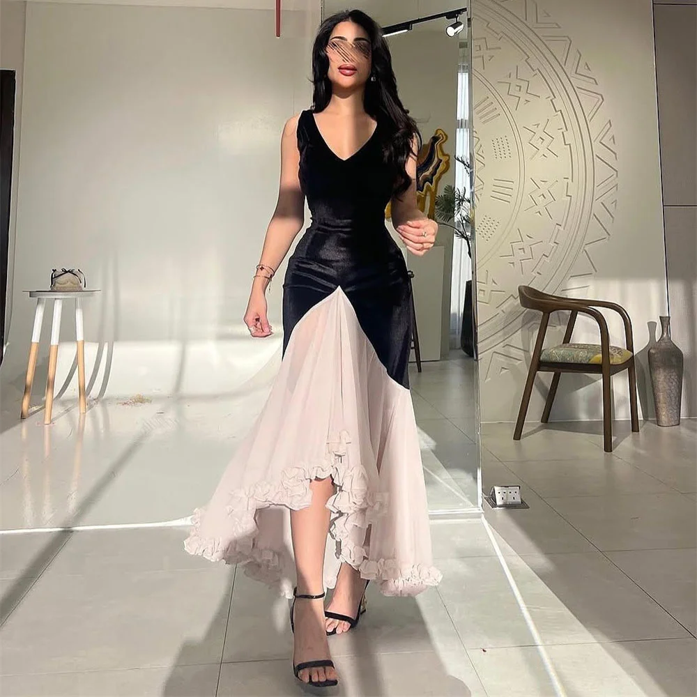 

ROYET V Neck Simple Classic Sleeveless Mermaid Formal Evening Dress Pleat Tea Length Elegant Prom Gown Customized New 2025