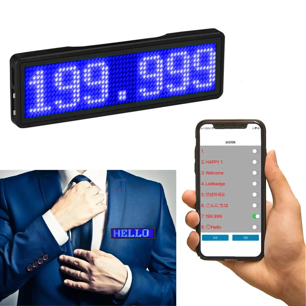 LED Bluetooth Digital Diy Programmable Charging Scrolling Name Message Tag Badge Sign