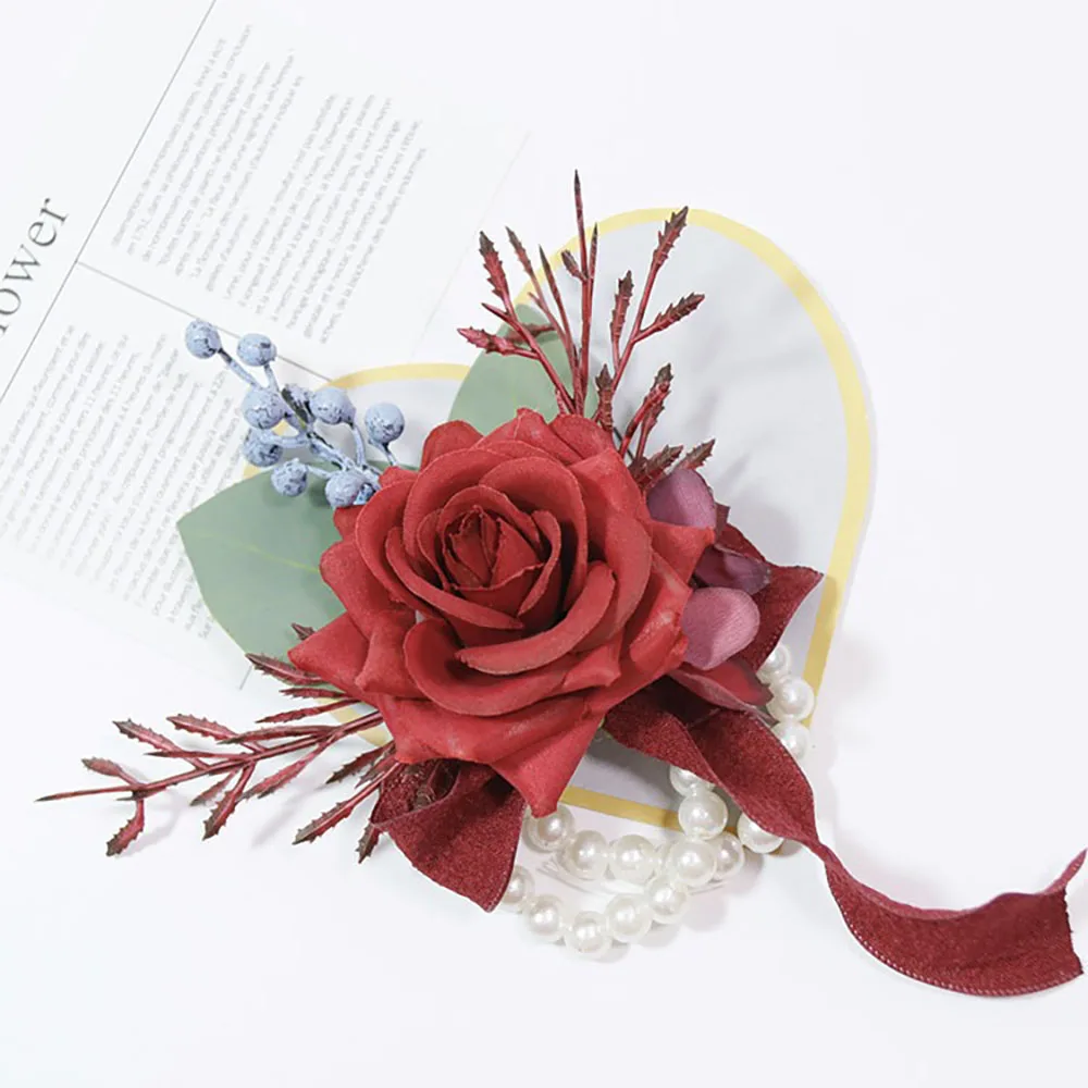 InjRose-Boutonnière pour Mariage pour Homme, Épingles de Demoiselle d'Honneur, Fleurs de Corsage, Perles Artificielles Faites à la Main