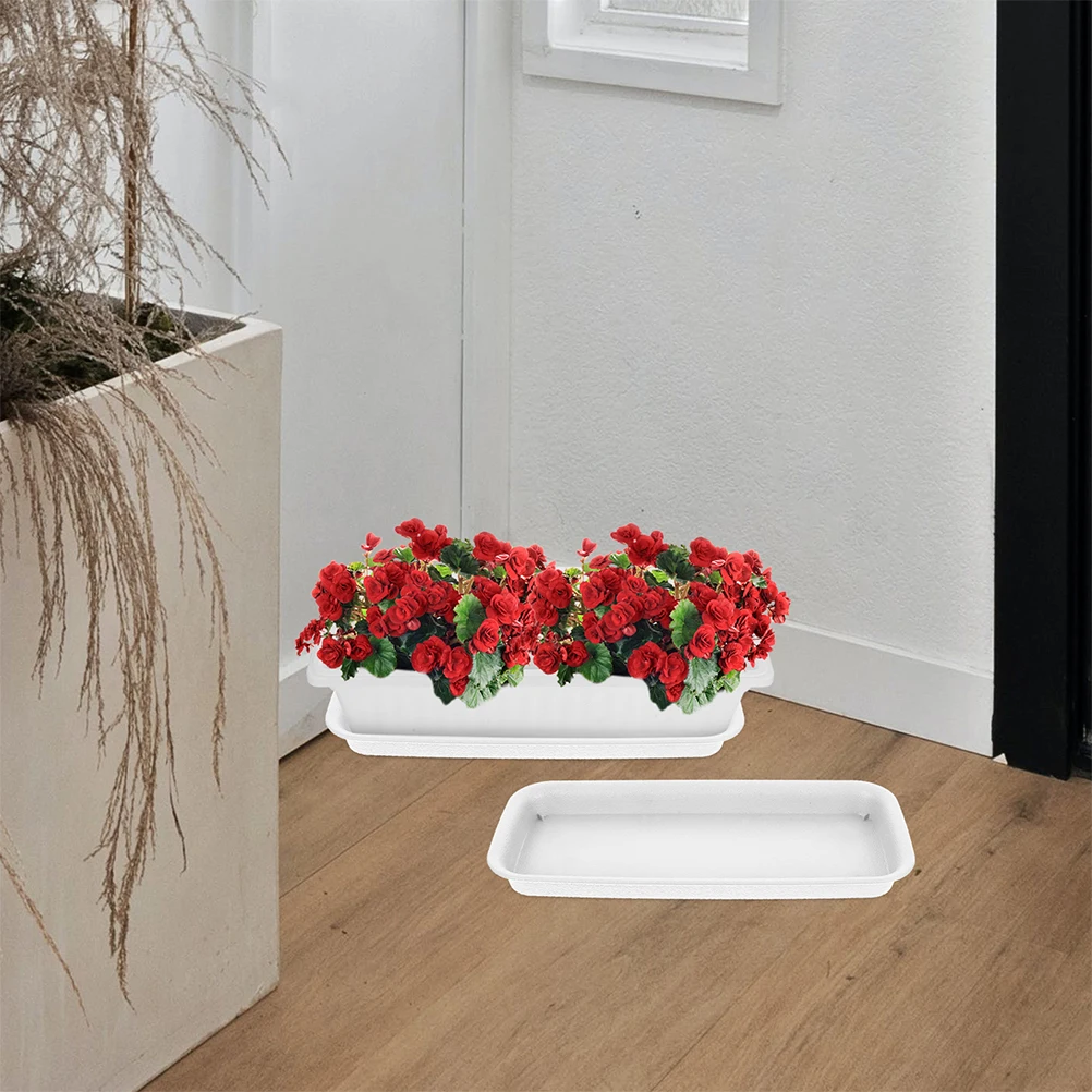 

2 Pcs Flower Pot Base Trays Sturdy Resin Antislip Large Capacity Drip Pans for Plants Potting Tray Planter Garden Rectangle