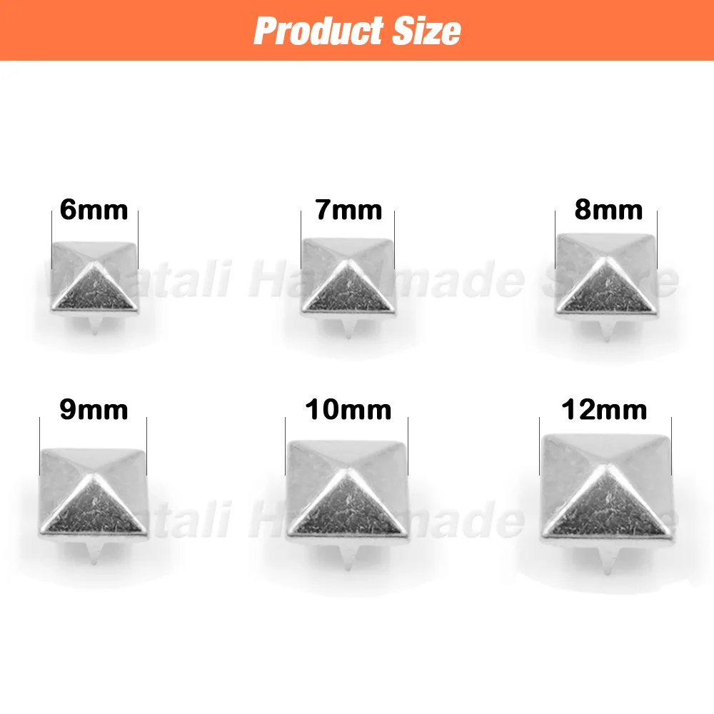 100Pcs 6/7/8/9/10/12mm Metal Spike Rivets Square Studs Punk Rock Leather Craft For Clothes/Shoes/Bags/Bracelets