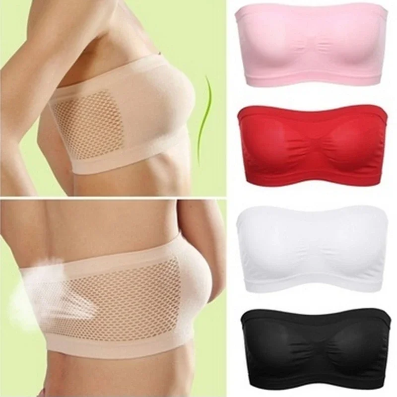 Top corto sin tirantes para mujer, sujetador de tubo Bandeau, malla transpirable, Invisible, envuelve el pecho, Tops de tubo