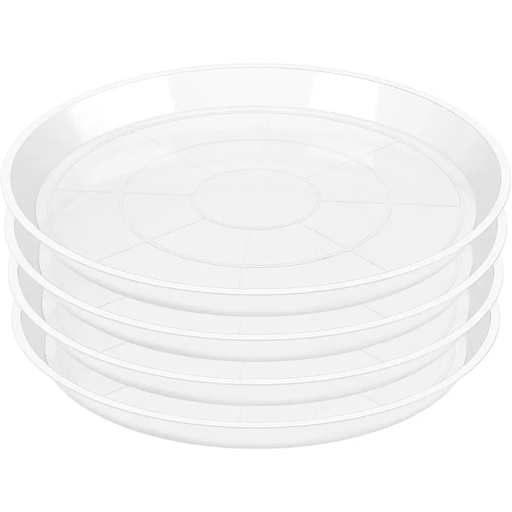 Set of 4 Clear Plastic Plant Saucers for 4-22 Inch Pots, Large Outdoor Indoor Drip Trays