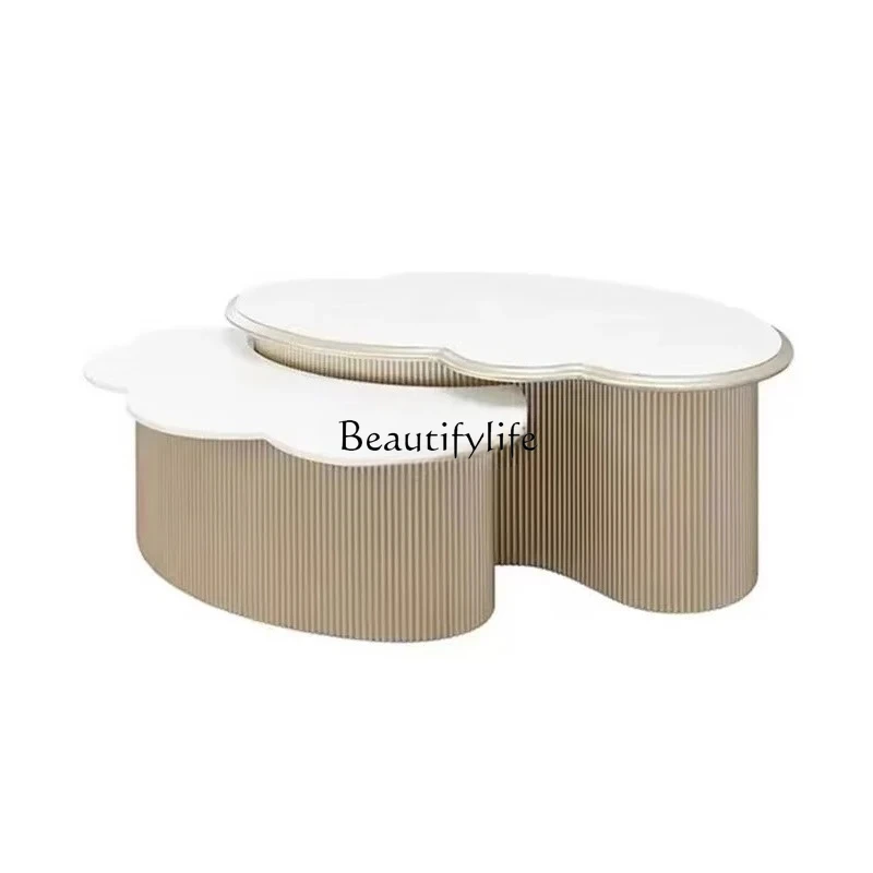 

French light luxury high-end home living room marble small coffee table