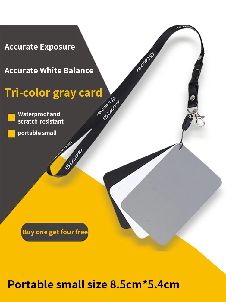 Color Calibration Cards 3 In 1 White Black Grey Balance Cards 18-degree Small Gray Card With Neck Strap Photography Accessories