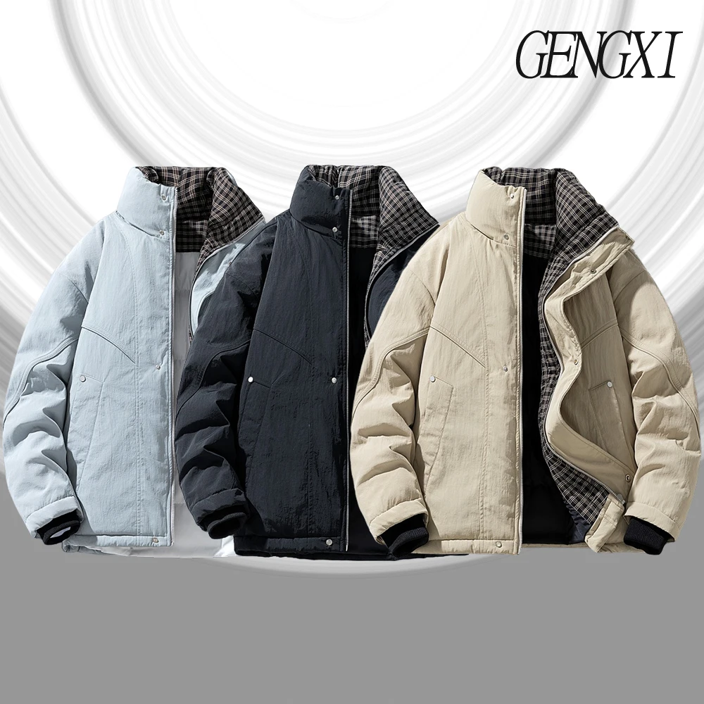 

Зимнее хлопковое пальто с воротником-стойкой, мужской искусственный кардиган из двух предметов, теплая однотонная куртка-пуховик, утолщенная куртка свободного покроя