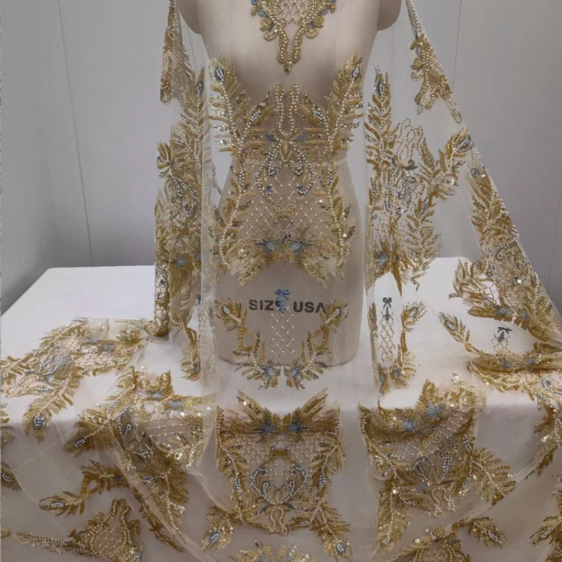 

Champagne Gold High-end Transparent Pattern Lace Fabric for Dress Performance Clothes