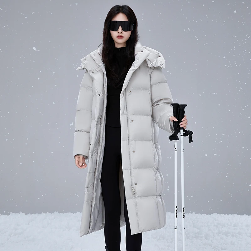 المرأة سميكة الدافئة طويلة أسفل سترة بيضاء بطة أسفل ملابس خارجية فضفاضة الشتاء في الهواء الطلق معطف منتفخ عادية للطقس البارد الشارع الشهير #2