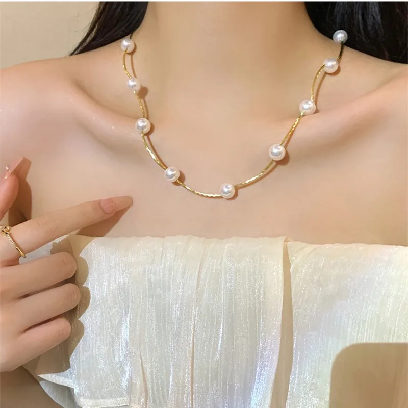 New Fashion Trend Unique Design Elegant Exquisite Simple Pearl Necklace Bracelet Women Jewelry Party Premium Gift Wholesale