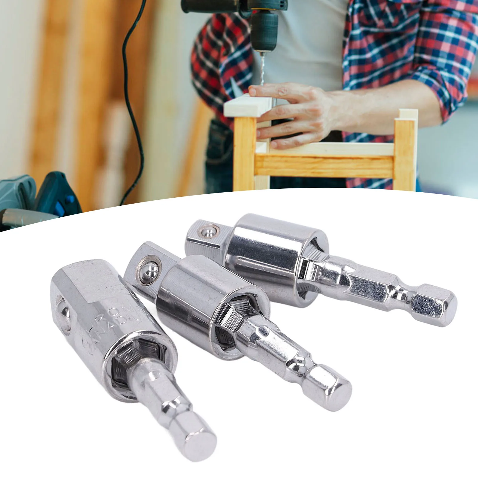 3Pcs 360° Rotatable Hex Shank Socket Adapter Electric Drill Extension Connecting Rod Wrench Socket Conversion Repair Tool