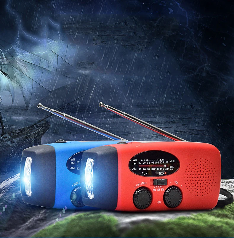 

2000mAh USB Charging Emergency LED Flashlight Power Bank Multifunctional Solar Hand Crank Radio FM AM WB NOAA Weather Radio