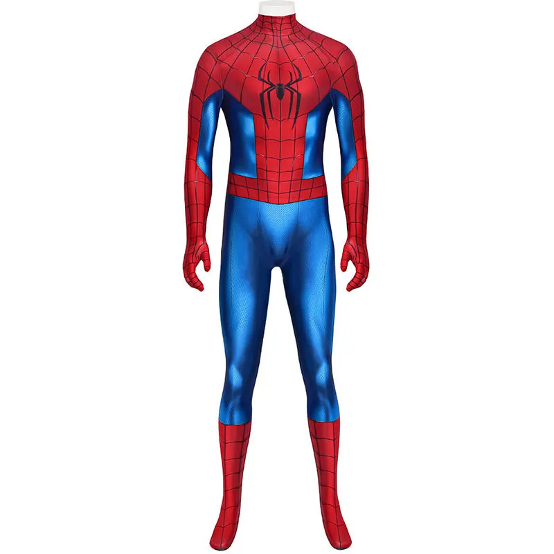 Red Blue Monster Spider Web Print Full Body Zentai Suit 3D Print Cosplay Costume Halloween Bodysuit for Adult Men - view 3