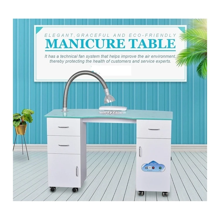 

Durable High Quality Extract Systems Draft Fans 12mm Tempered Glass MDF Board Double Luxury Manicure Table