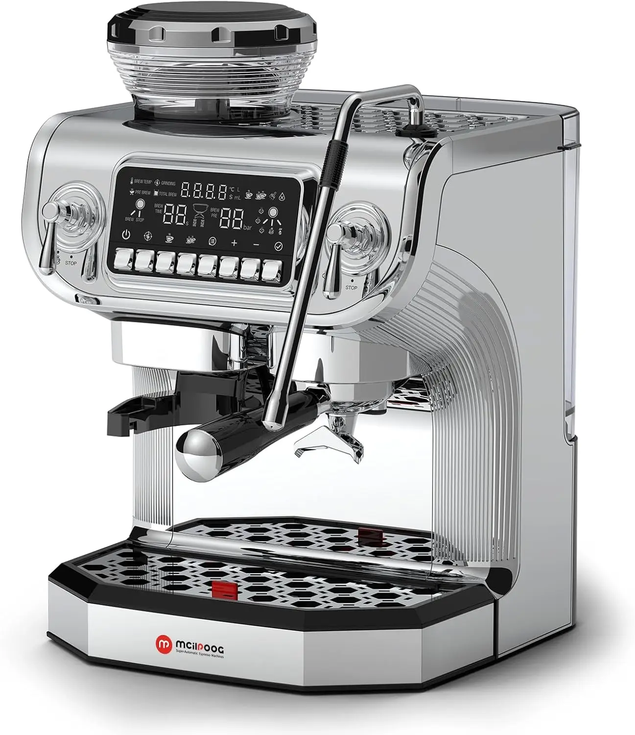 TC530 Espressomaschine mit Milchaufschäumer, halbautomatische Kaffeemaschine mit Mahlwerk, einfach zu verwendende Espressomaschine mit 5,5 i