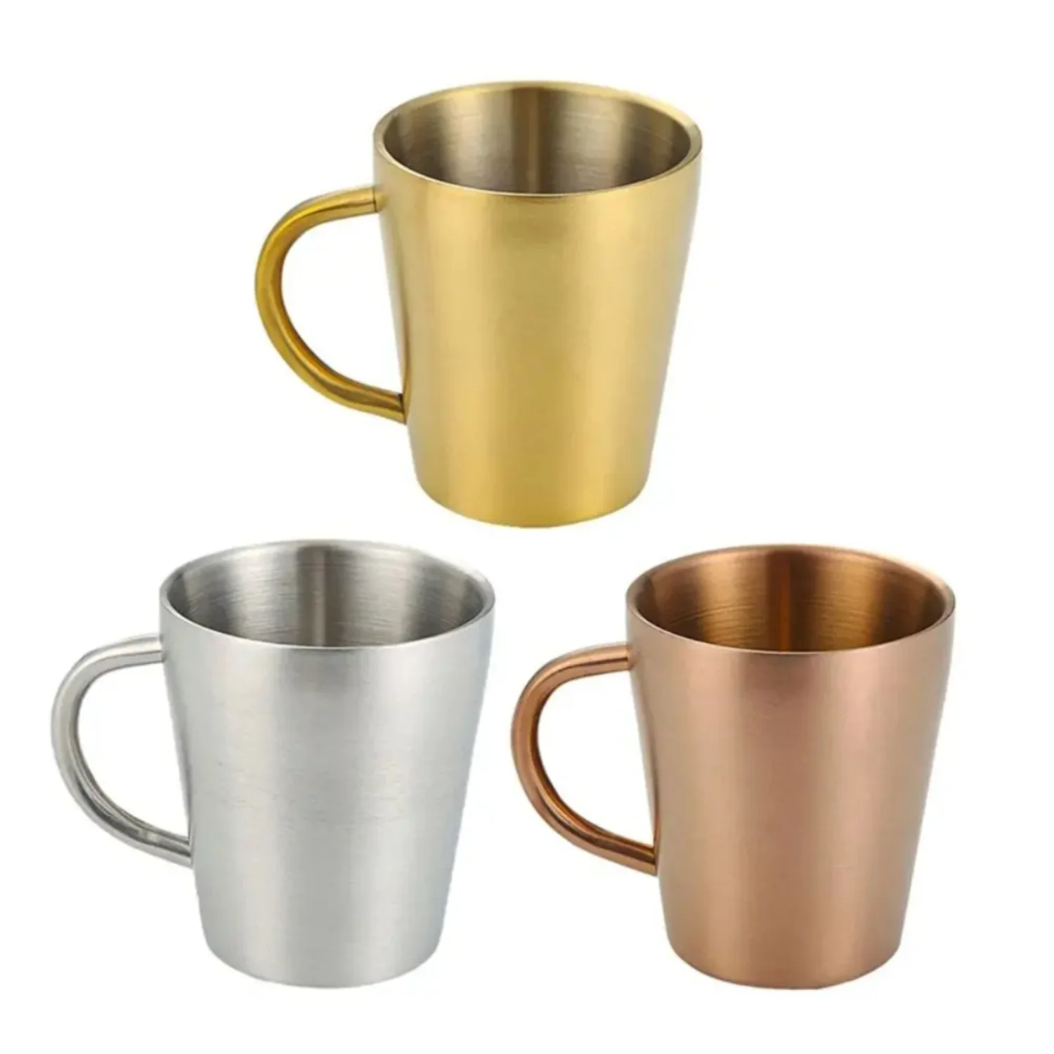 

304 Stainless Steel Water Cup Double-Layer Beer Cup Dining Drinkware Mugs 300ml With Handle Coffee Mugs