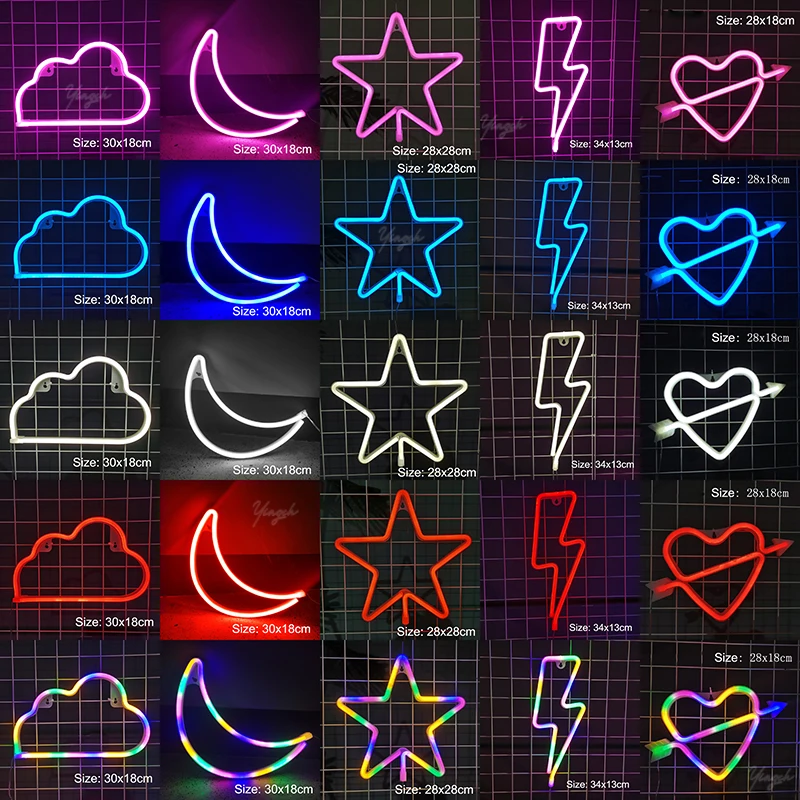 Cloud Lighting Moon Star Neon Light Sign Sky Modeling Lamp LED Wall Art Decor Nightlight Room Shop Party KTV Bar Desk Game