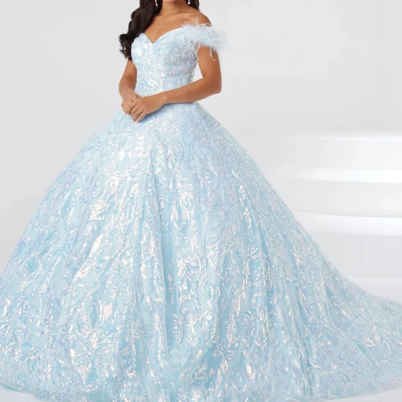 Robe de Quinceanera à plumes pour femmes, robe de Rhà paillettes, robe de Rhéducative, 15 ans, 16 ans, fête d'anniversaire, Fi.C.