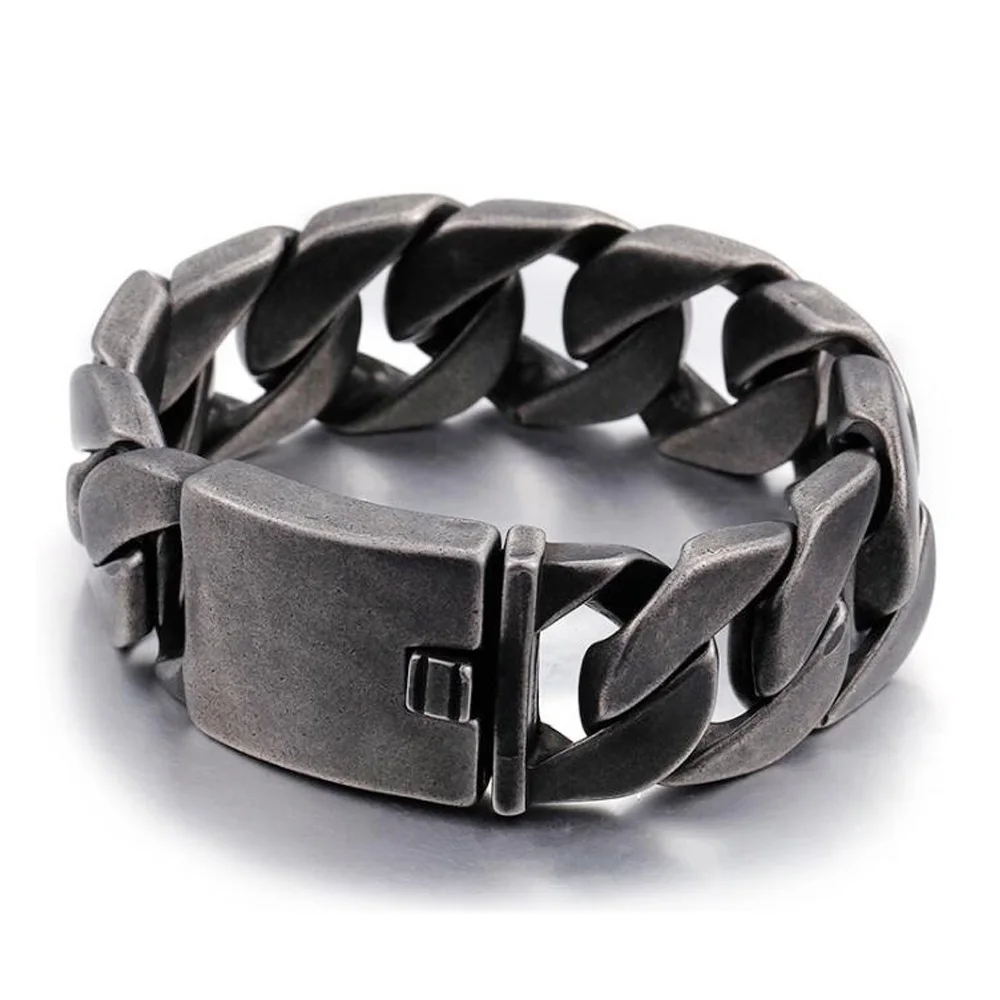 

20mm 24mm Matte Black Bike Chain Bracelets Men Women Heavy Punk Stainless Steel Brushed Curb Cuban Link Bracelet Wrist Jewelry