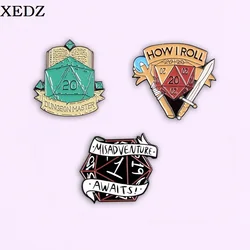 D20 Face Dice Enamel Pin Dungeon Master Metal Brooch Dice Game Lapel Badge Cartoon Fashion Men and Women's backpackJewelry Gift
