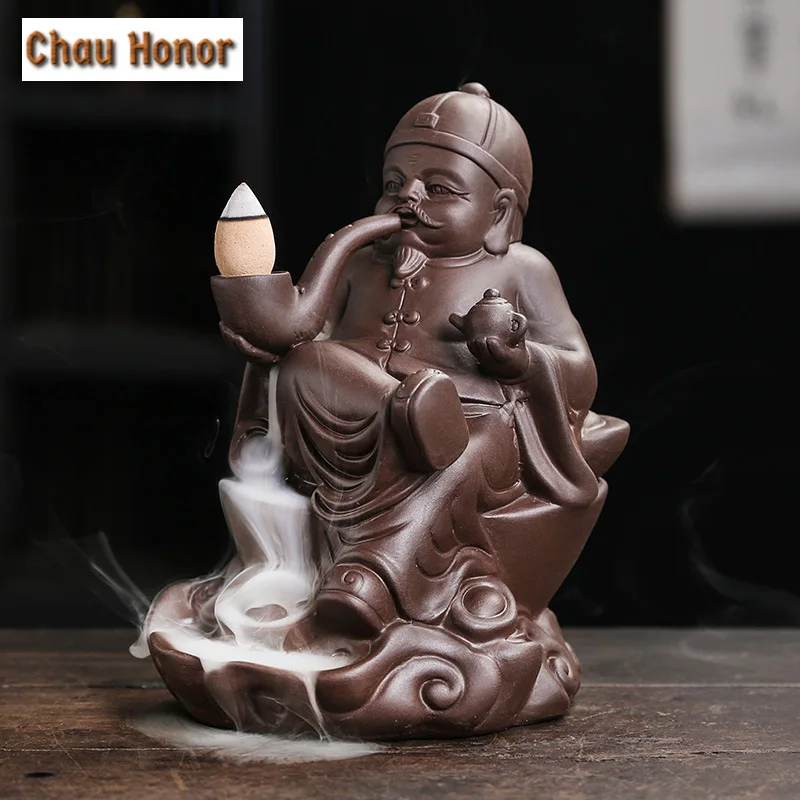 Zisha Leisurely Grandpa Sandalwood Backflow Stove Creative Old Beijing Character Incense Furnace Holder Home Relief Decoration