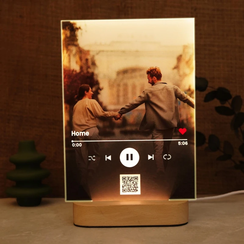 

Custom Song Acrylic Plaque Personalized Photo QR Code Night Atmosphere Decor Romantic Gift Anniversary Valentine Desk Display