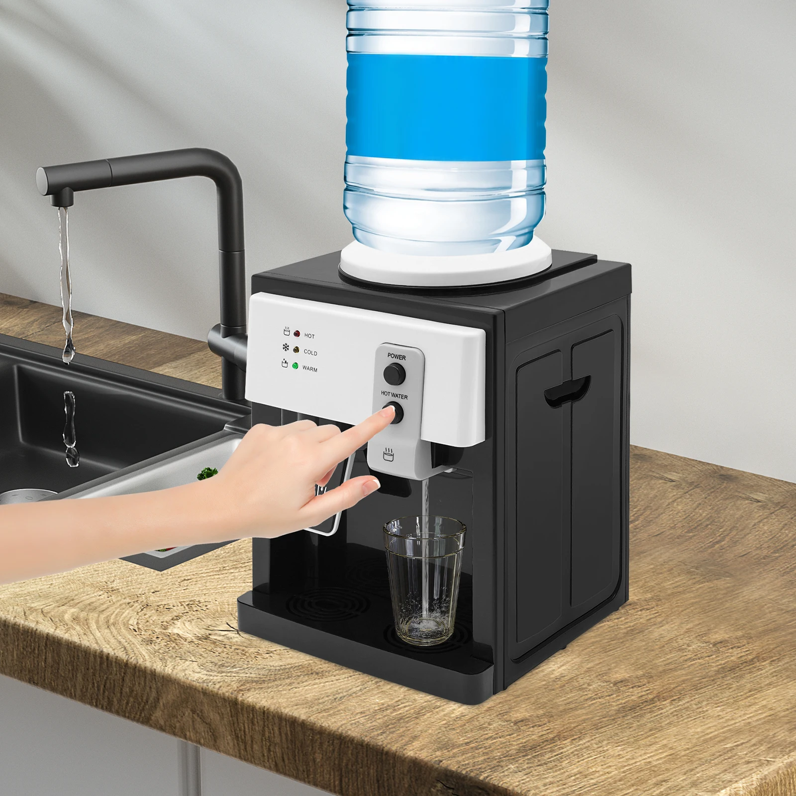 

Черный диспенсер для горячей/холодной воды, электрический диспенсер для воды, настольный диспенсер для воды с верхней загрузкой, небольшой размер