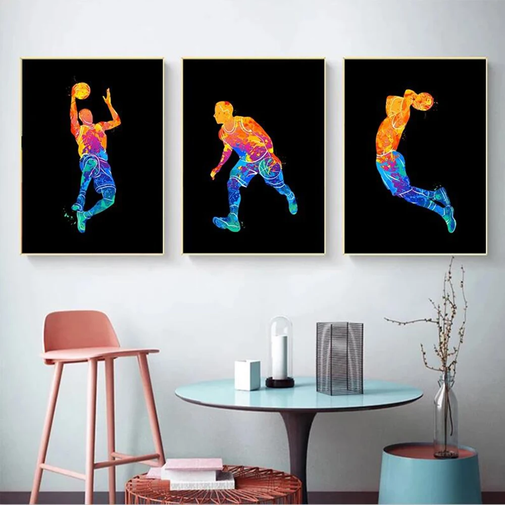 

Watercolor Figue Basketball Canvas Painting Sports Posters and Prints Abstract Wall Art Pictures for Living Room Home Decor Gift