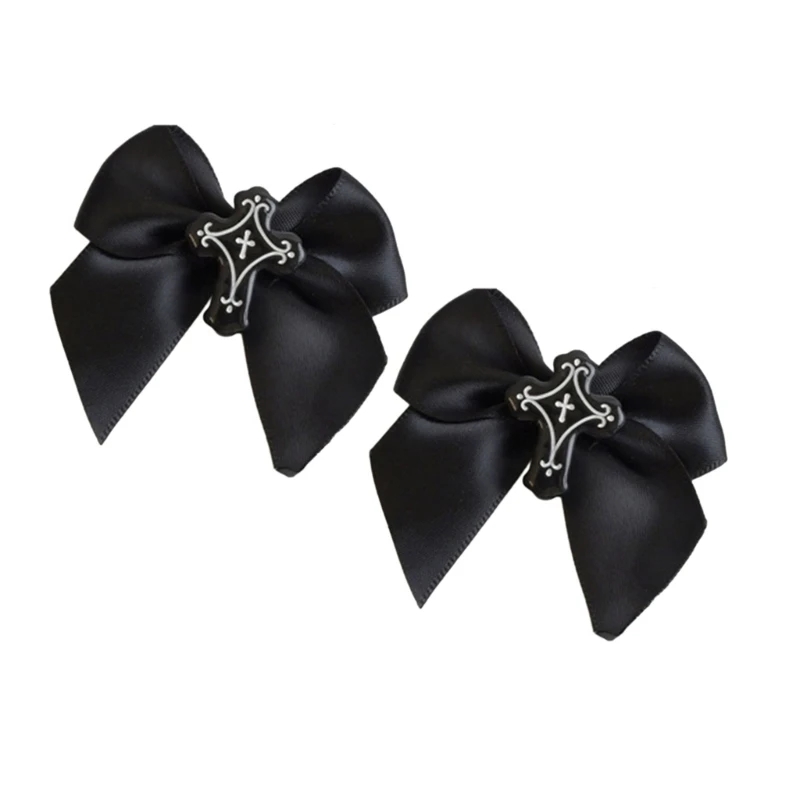 2 PCS Gothic Bow Ribbon Y2K-Style Side Clip Bow Hair Clip Sweet Girls Fairy Bow-Style Dark Ribbon Balletcore