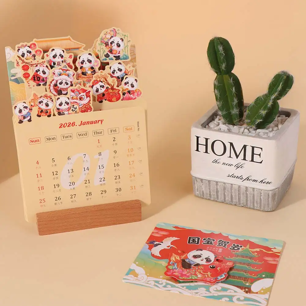 

Detachable Wooden Stand Flowers Desk Calendar Card Insert Paper Craft Mini Desk Calendar Traditional Vase-Like Calendar New Year