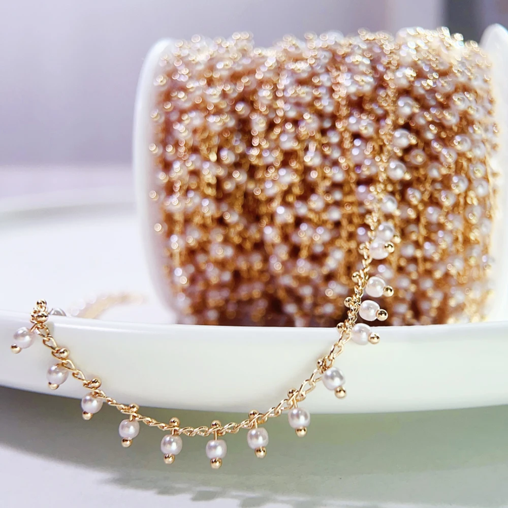 1meter Copper Chains with Beads Imitation Pearl Beads Necklace Chain for Jewelry DIY Making Bracelets Supplies  Accessories