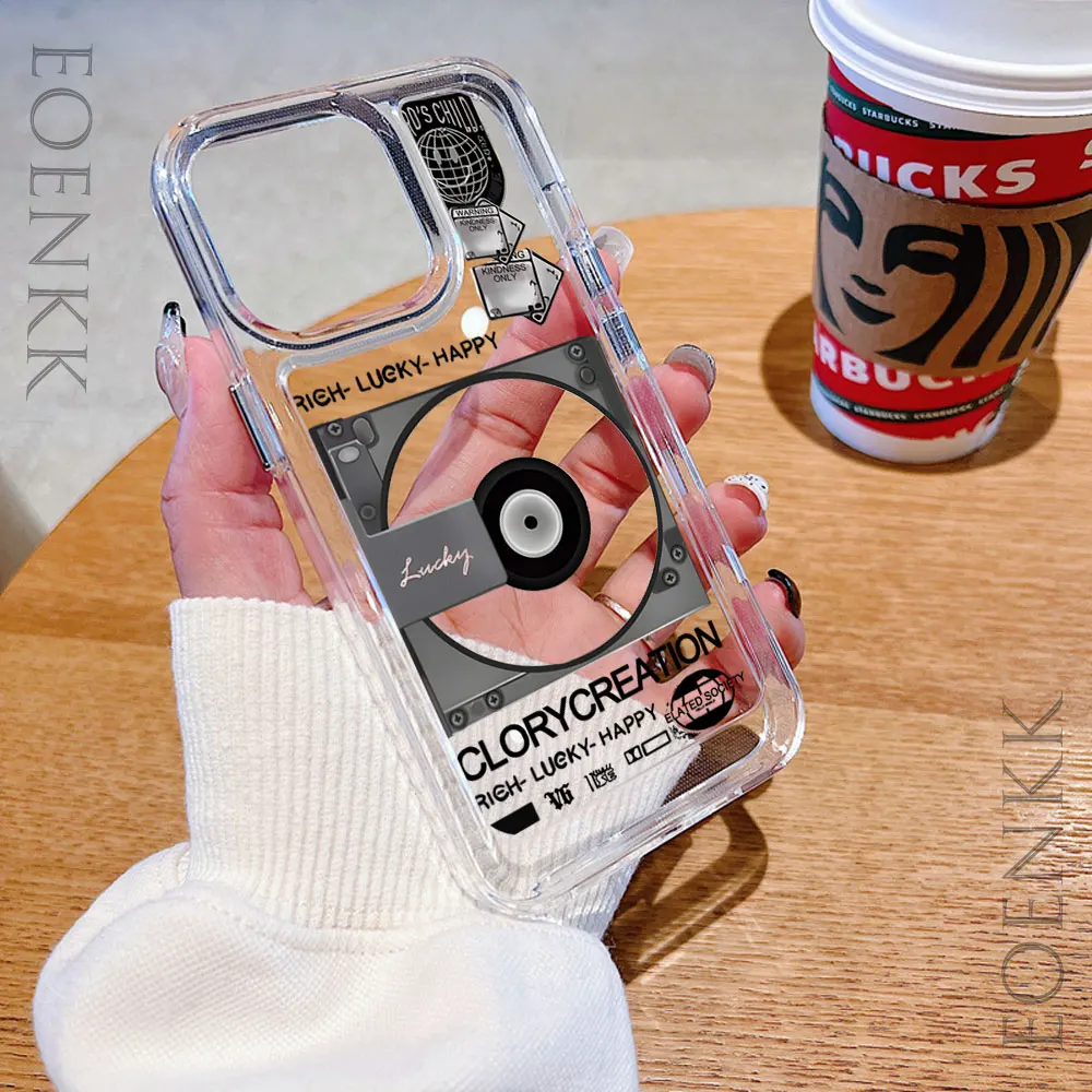 เคสโทรศัพท์แบบนิ่มใสสำหรับ iPhone 11 12 13 14 15 16 PRO MAX XS x XR 7 8 plus SE 2020 2022พร้อมด้วยรูปแบบเครื่องเล่นแผ่นเสียงแบบย้อนยุค