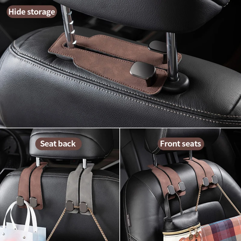 Quality Car Headrest Hook Premium Suede Rear Seat Hanging Dual Hook Large Load-Bearing Alloy Hook Hanger Universal