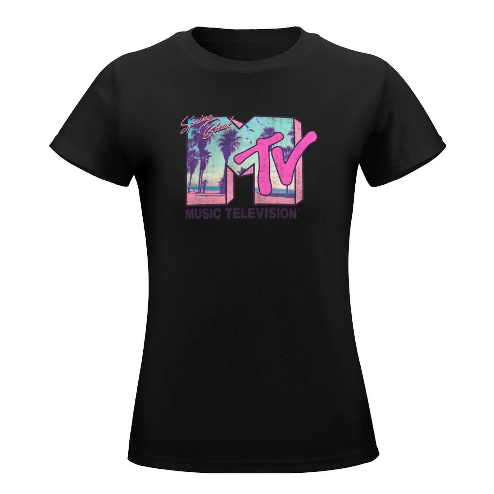 MTV camiseta con logotipo lateral para mujer, ropa kawaii para mujer, camiseta de manga corta, camisetas para mujer