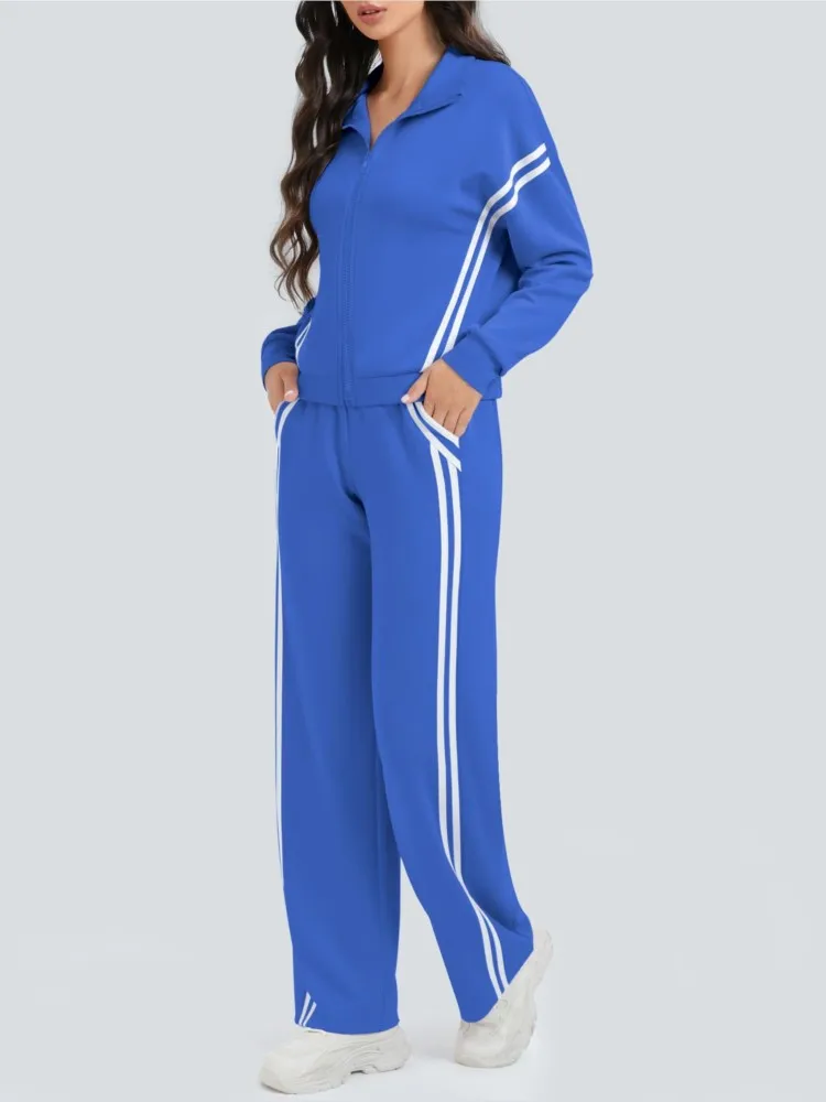 

Autumn New Sling Sweatshirt Trousers 2piece Set Women's Fashion Zipper Top Casual Insert Bag Loose Wide-leg Trousers Female Suit