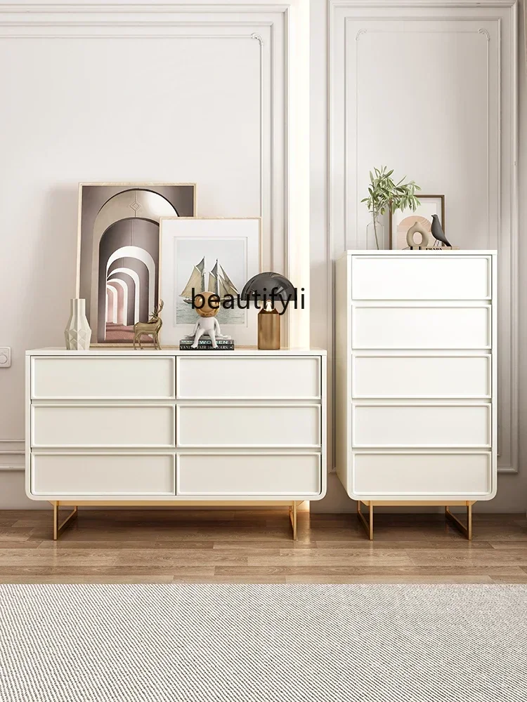 Minimalist Light Luxury Bedroom Five Chest of Six Drawers Side  Cream Style Modern Minimalist