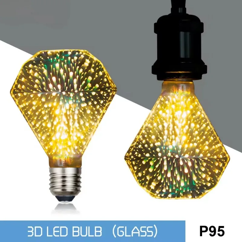 

New Style Light Bulb Customized Art Light Bulb Festival Light 3D Firework Bulb LED Glass Garden lamp